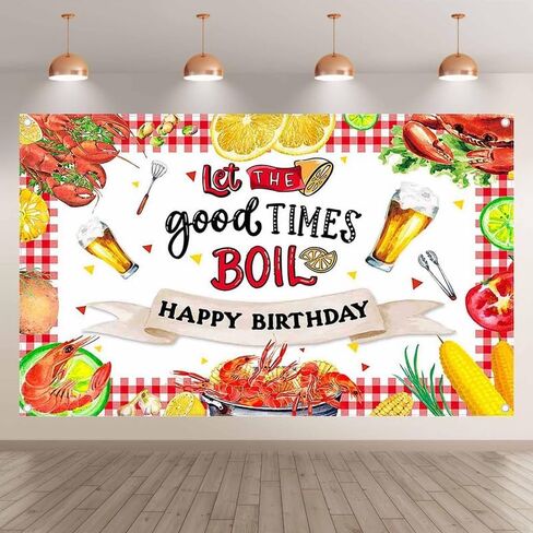 ZTHMOE 72x43inch Fabric Crawfish Boil Backdrop Let The Good Times Boil Photography Background Lobster Seafood BBQ Birthday Party Decoratins Photo Booth Banner in Kuwait