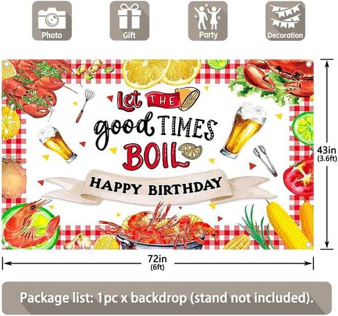 ZTHMOE 72x43inch Fabric Crawfish Boil Backdrop Let The Good Times Boil Photography Background Lobster Seafood BBQ Birthday Party Decoratins Photo Booth Banner in Kuwait