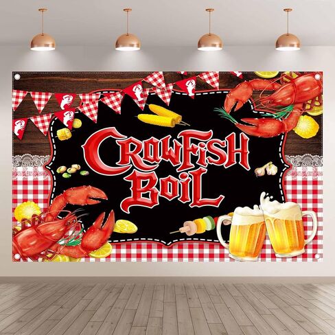 Zthmoe 72x43inch Fabric Crawfish Boil Backdrop Let the Good Times Boil Boil Backgrogrood Lobster Seafood BBQ Party Party Decoratins Banner Photo Banner in Kuwait