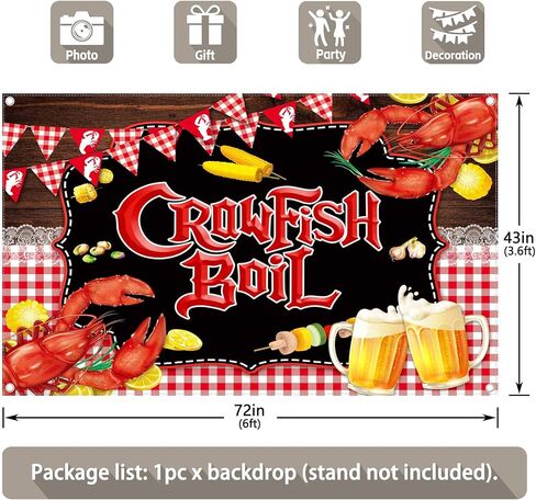 Zthmoe 72x43inch Fabric Crawfish Boil Backdrop Let the Good Times Boil Boil Backgrogrood Lobster Seafood BBQ Party Party Decoratins Banner Photo Banner in Kuwait