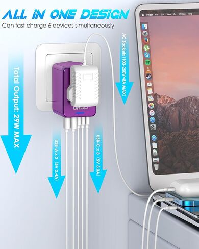 Universal Travel Adapter - GaN 65W Fast Charger - 3 USB C & 1 USB A Ports & AC Outlets International Power Adapter - High Power Worldwide Travel Plug Adaptor for Europe UK US AUS (Type C/G/A/I) in Saudi Arabia