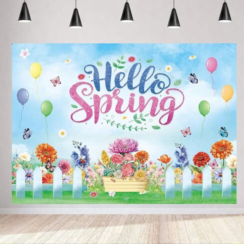 Lycgs 7x5ft Cartoon Backdrop Backdrop Hello Spring Party Banner Banner Background Easter Decorations X-348 in Kuwait