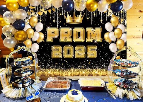 BINQOO Prom 2025 Backdrop 7x5ft Black Gold Congratulate Graduation Prom Send Off Background Class of 2025 Congrats Grad Party Banner Photo Booth Props in Saudi Arabia