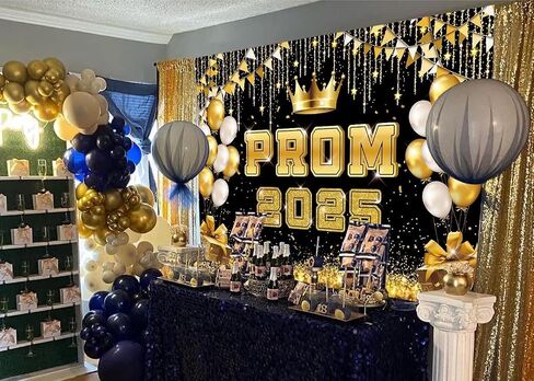 BINQOO Prom 2025 Backdrop 7x5ft Black Gold Congratulate Graduation Prom Send Off Background Class of 2025 Congrats Grad Party Banner Photo Booth Props in Saudi Arabia