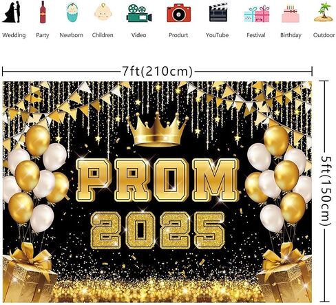 BINQOO Prom 2025 Backdrop 7x5ft Black Gold Congratulate Graduation Prom Send Off Background Class of 2025 Congrats Grad Party Banner Photo Booth Props in Saudi Arabia