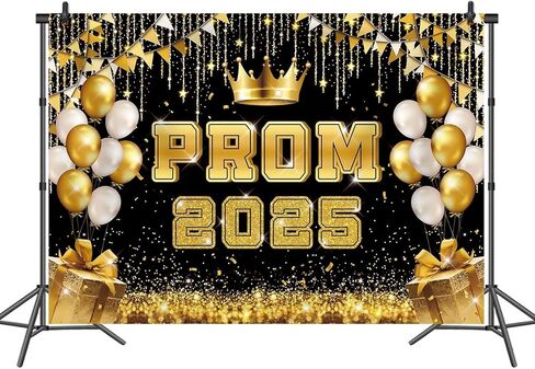 BINQOO Prom 2025 Backdrop 7x5ft Black Gold Congratulate Graduation Prom Send Off Background Class of 2025 Congrats Grad Party Banner Photo Booth Props in Saudi Arabia