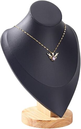 TANG SONG Wooden Bottom Leather Soft Mat Portrait Necklace Display Stand NecklaceOrganizer Holder (White) in Kuwait