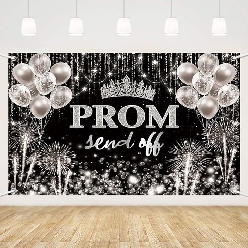 MEHOFOND Prom Send Off Backdrop Black and Silver Prom 2025 Photography Background Silver Glitter Congrats Graduation 2025 Party Decorations Banner Photo Studio Props in Kuwait