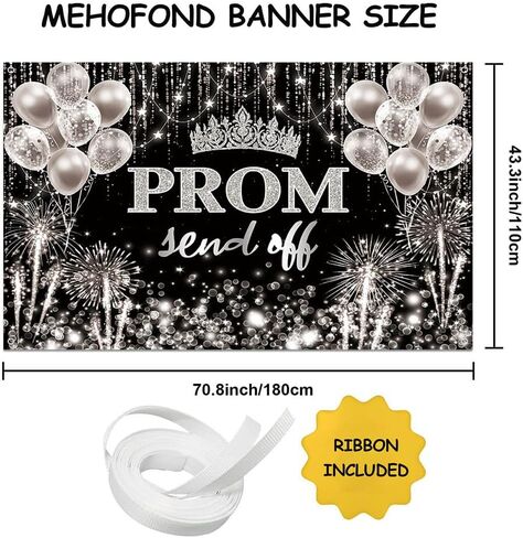 MEHOFOND Prom Send Off Backdrop Black and Silver Prom 2025 Photography Background Silver Glitter Congrats Graduation 2025 Party Decorations Banner Photo Studio Props in Kuwait