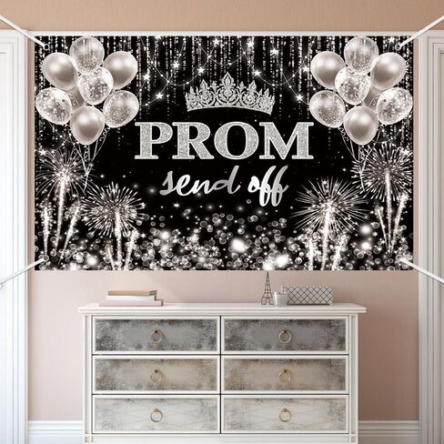 MEHOFOND Prom Send Off Backdrop Black and Silver Prom 2025 Photography Background Silver Glitter Congrats Graduation 2025 Party Decorations Banner Photo Studio Props in Kuwait