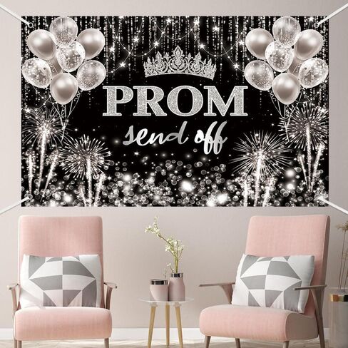 MEHOFOND Prom Send Off Backdrop Black and Silver Prom 2025 Photography Background Silver Glitter Congrats Graduation 2025 Party Decorations Banner Photo Studio Props in Kuwait