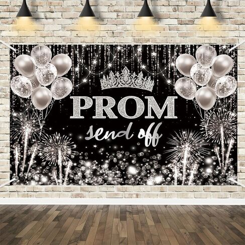 MEHOFOND Prom Send Off Backdrop Black and Silver Prom 2025 Photography Background Silver Glitter Congrats Graduation 2025 Party Decorations Banner Photo Studio Props in Kuwait