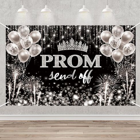 MEHOFOND Prom Send Off Backdrop Black and Silver Prom 2025 Photography Background Silver Glitter Congrats Graduation 2025 Party Decorations Banner Photo Studio Props in Kuwait