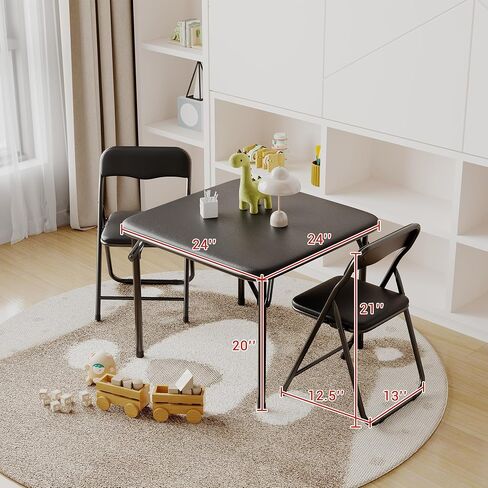 Boys and Girls Folding Table and Chair Set of 3, Featuring a Portable Table and Chairs with Ssoft Pu Cushions. No Assembly is Required, Perfect for Eating, Reading, and Playing in Saudi Arabia