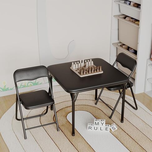 Boys and Girls Folding Table and Chair Set of 3, Featuring a Portable Table and Chairs with Ssoft Pu Cushions. No Assembly is Required, Perfect for Eating, Reading, and Playing in Saudi Arabia