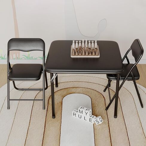 Boys and Girls Folding Table and Chair Set of 3, Featuring a Portable Table and Chairs with Ssoft Pu Cushions. No Assembly is Required, Perfect for Eating, Reading, and Playing in Saudi Arabia