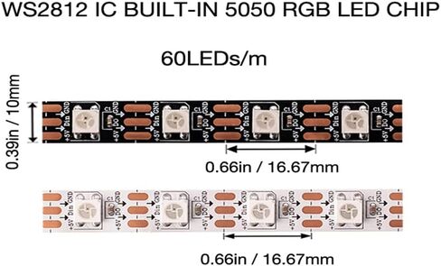 WS2812B شريط LED فردي مصادفه SMD 5050 144Pixels RGB Pixel Strip DC5V (3.2 قدم 144LELS غير مقاوم للماء ، أسود ثنائي الفينيل متعدد الكلور) in Saudi Arabia