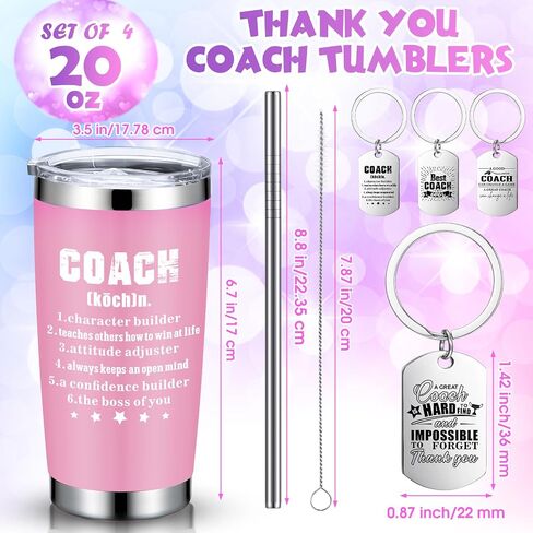 4 Sets Coach Gifts Best Coach Ever Stainless Steel Tumbler Coffee Mug with Keychain 20 oz Coaches Appreciation Gift Travel Tumbler for Soccer Volleyball Coach (Black,Artistic Pattern) in Saudi Arabia