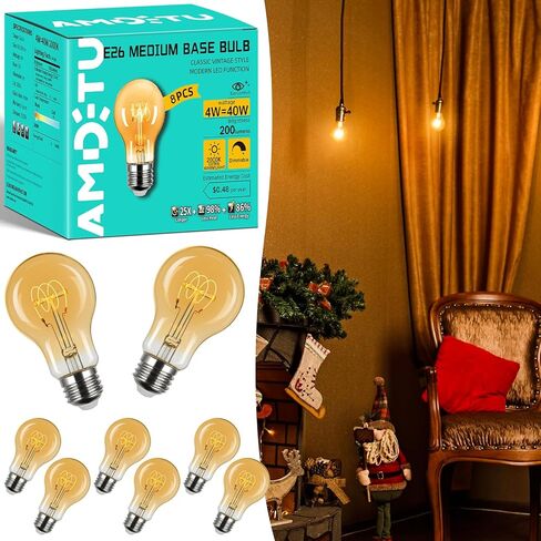 Edison LED Bulb E26 Base 25 Watt خمر قاتمة للضوء المتوهج A19 2200k ناعم أصفر دافئ وهج مثالي للديكور الريفي وإضاءة النمط العتيقة in Kuwait
