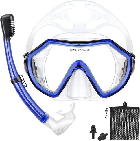Snorkeling Gear for Adults, Dry Adult Snorkel Set HD Panoramic View Snorkel Mask Set, Anti-Leak and Anti-Fog Scuba Diving Package with Mesh Bag Ear Plug for Snorkeling Scuba Diving Travel in Saudi Arabia