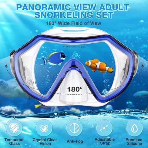 Snorkeling Gear for Adults, Dry Adult Snorkel Set HD Panoramic View Snorkel Mask Set, Anti-Leak and Anti-Fog Scuba Diving Package with Mesh Bag Ear Plug for Snorkeling Scuba Diving Travel in Saudi Arabia