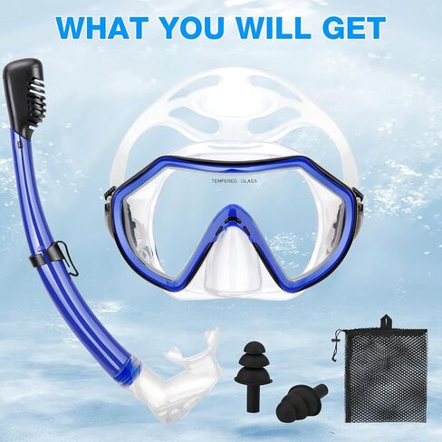 Snorkeling Gear for Adults, Dry Adult Snorkel Set HD Panoramic View Snorkel Mask Set, Anti-Leak and Anti-Fog Scuba Diving Package with Mesh Bag Ear Plug for Snorkeling Scuba Diving Travel in Saudi Arabia
