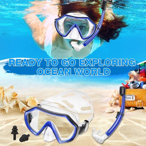 Snorkeling Gear for Adults, Dry Adult Snorkel Set HD Panoramic View Snorkel Mask Set, Anti-Leak and Anti-Fog Scuba Diving Package with Mesh Bag Ear Plug for Snorkeling Scuba Diving Travel in Saudi Arabia
