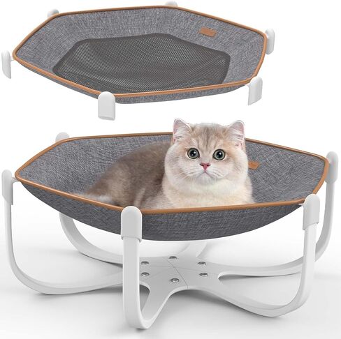 سرير أرجوحة كبير للقطط، سرير كلب مرتفع للقطط مقاس 27.1 × 24 بوصة مع هيكل ثابت، سهل التجميع والغسل، أرجوحة للحيوانات الأليفة مع وسادة قابلة للفصل للقطط والكلاب الصغيرة. (وسادة من القماش الشراعي) in Kuwait