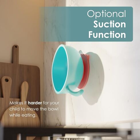 KinderSense Numi Baby Feeding Super Bowl: Safety-First Design with Food Straw, Snack Cover, Leak-Proof Seals, Grip Handles and Suction Bottom - BPA Free + FDA Registered (Green/Red) in Saudi Arabia