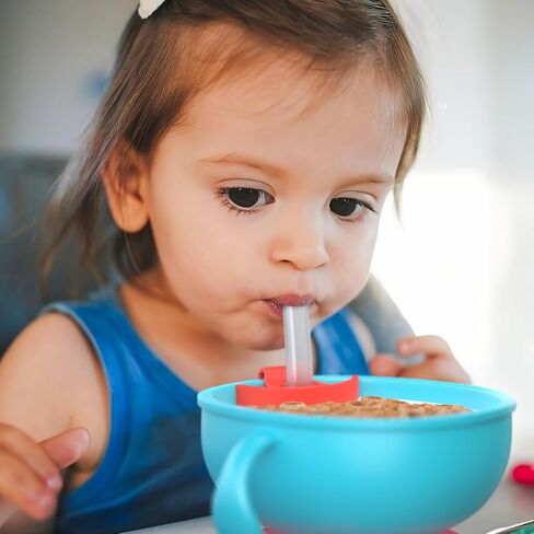 KinderSense Numi Baby Feeding Super Bowl: Safety-First Design with Food Straw, Snack Cover, Leak-Proof Seals, Grip Handles and Suction Bottom - BPA Free + FDA Registered (Green/Red) in Saudi Arabia