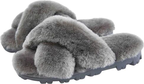 CLPP'LI Womens Cross Band Fluffy Fuzzette Slipper in Saudi Arabia