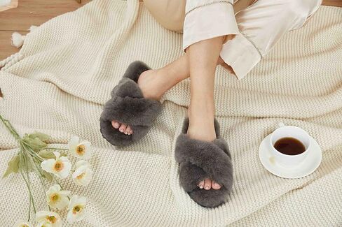 CLPP'LI Womens Cross Band Fluffy Fuzzette Slipper in Saudi Arabia
