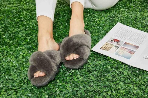 CLPP'LI Womens Cross Band Fluffy Fuzzette Slipper in Saudi Arabia