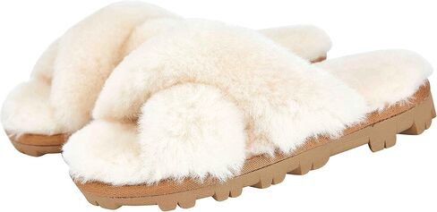 CLPP'LI Womens Cross Band Fluffy Fuzzette Slipper in Saudi Arabia