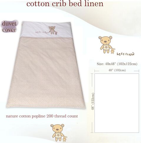 100% Cotton Baby Crib Bedding Set – 2-Piece Soft & Breathable Toddler Duvet Cover (40x48") + Pillowcase (12x18"), Safe Zipper, Machine Washable, Cozy Infant Quilt Cover for Boys & Girls in Kuwait