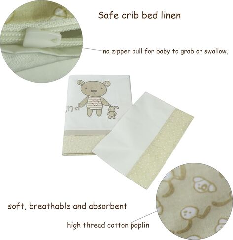 100% Cotton Baby Crib Bedding Set – 2-Piece Soft & Breathable Toddler Duvet Cover (40x48") + Pillowcase (12x18"), Safe Zipper, Machine Washable, Cozy Infant Quilt Cover for Boys & Girls in Kuwait