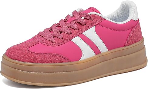 Women's Thick Sole Retro Fashion Sneakers Classic Walking Shoes Thick Rubber Lace-Up Footwear Anti Slip Trainers in Saudi Arabia