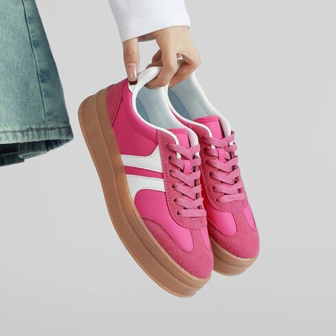 Women's Thick Sole Retro Fashion Sneakers Classic Walking Shoes Thick Rubber Lace-Up Footwear Anti Slip Trainers in Saudi Arabia