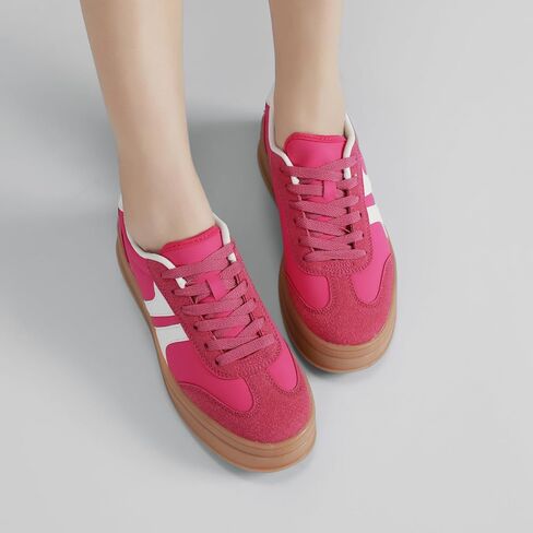 Women's Thick Sole Retro Fashion Sneakers Classic Walking Shoes Thick Rubber Lace-Up Footwear Anti Slip Trainers in Saudi Arabia