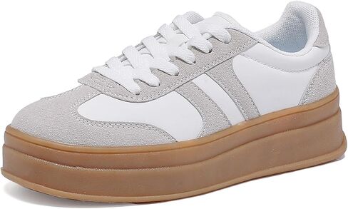 Women's Thick Sole Retro Fashion Sneakers Classic Walking Shoes Thick Rubber Lace-Up Footwear Anti Slip Trainers in Saudi Arabia