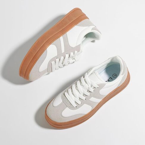Women's Thick Sole Retro Fashion Sneakers Classic Walking Shoes Thick Rubber Lace-Up Footwear Anti Slip Trainers in Saudi Arabia