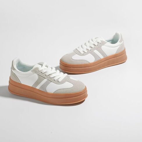 Women's Thick Sole Retro Fashion Sneakers Classic Walking Shoes Thick Rubber Lace-Up Footwear Anti Slip Trainers in Saudi Arabia