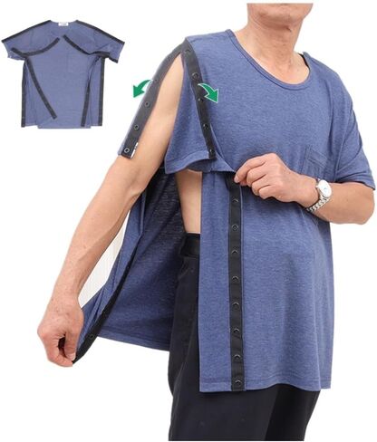 Unisex Post Shoulder Surgery Shirts,Tear Away Short Sleeve,Bedridden Patient Clothing,Right & Left Side Snaps Open,Full-Open T-Shirts(Man,Blue,L) in Saudi Arabia
