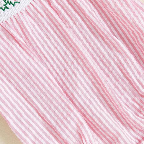Newborn Baby Girl Easter Romper Short Puff Sleeve Stripes Print Smocked Bodysuit Toddler Baby Girl Dress For 0-6Y in Saudi Arabia