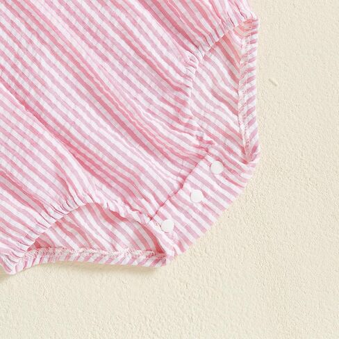Newborn Baby Girl Easter Romper Short Puff Sleeve Stripes Print Smocked Bodysuit Toddler Baby Girl Dress For 0-6Y in Saudi Arabia