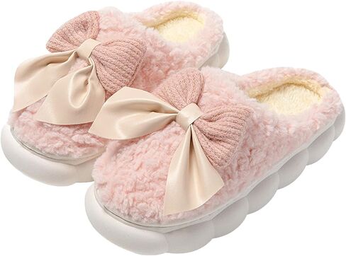 Cute Bow Slippers Slippers For Women/Men Cozy House Slippers Memory Foam Slippers Plush Bedroom Indoor Outdoor Shoes in Saudi Arabia