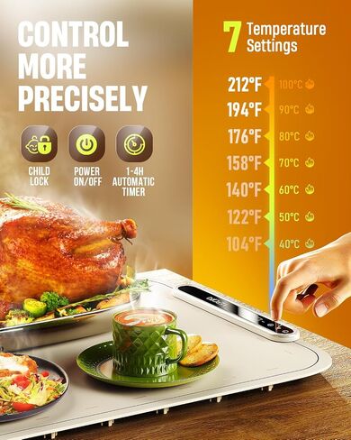 Food Warming Mat for Buffet, VEPOKA Food Warming Mats for Countertop, Silicone Heating Mat with 7 Temperature Levels& Auto Shut-Off, Food Warmers for Parties, Gatherings, Everyday Use in Saudi Arabia