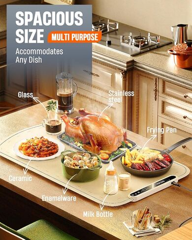 Food Warming Mat for Buffet, VEPOKA Food Warming Mats for Countertop, Silicone Heating Mat with 7 Temperature Levels& Auto Shut-Off, Food Warmers for Parties, Gatherings, Everyday Use in Saudi Arabia