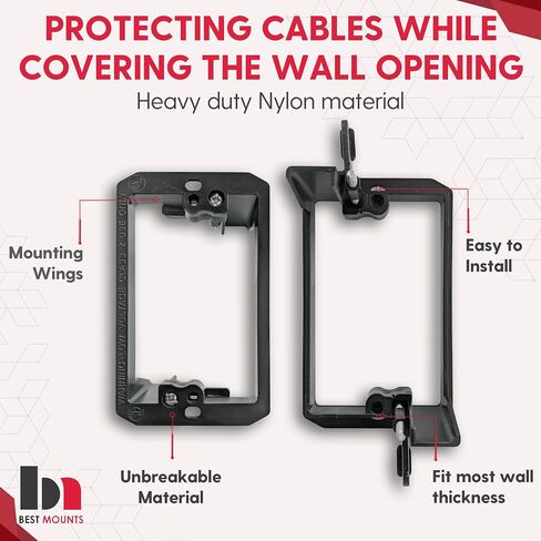 BestMounts - 2 Pack Low Voltage Mounting Brackets 1 Gang for Drywall Outlet Cable Pass Through Wall Plates - Cable Wall Plate Bracket for Old Work, Telephone Wire, Network Cable, HDMI, Speaker Wire in Saudi Arabia