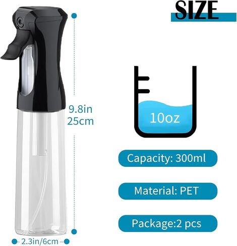 2 Pack Continuous Spray Bottles for Hair - 6.8oz/200ml Ultra Fine Mister Spray Bottle (White & Black) in Saudi Arabia